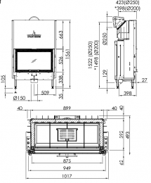 Tērauda kamīna kurtuve Spartherm Varia 1V 87h-4S, stikla augstums 52,8 cm